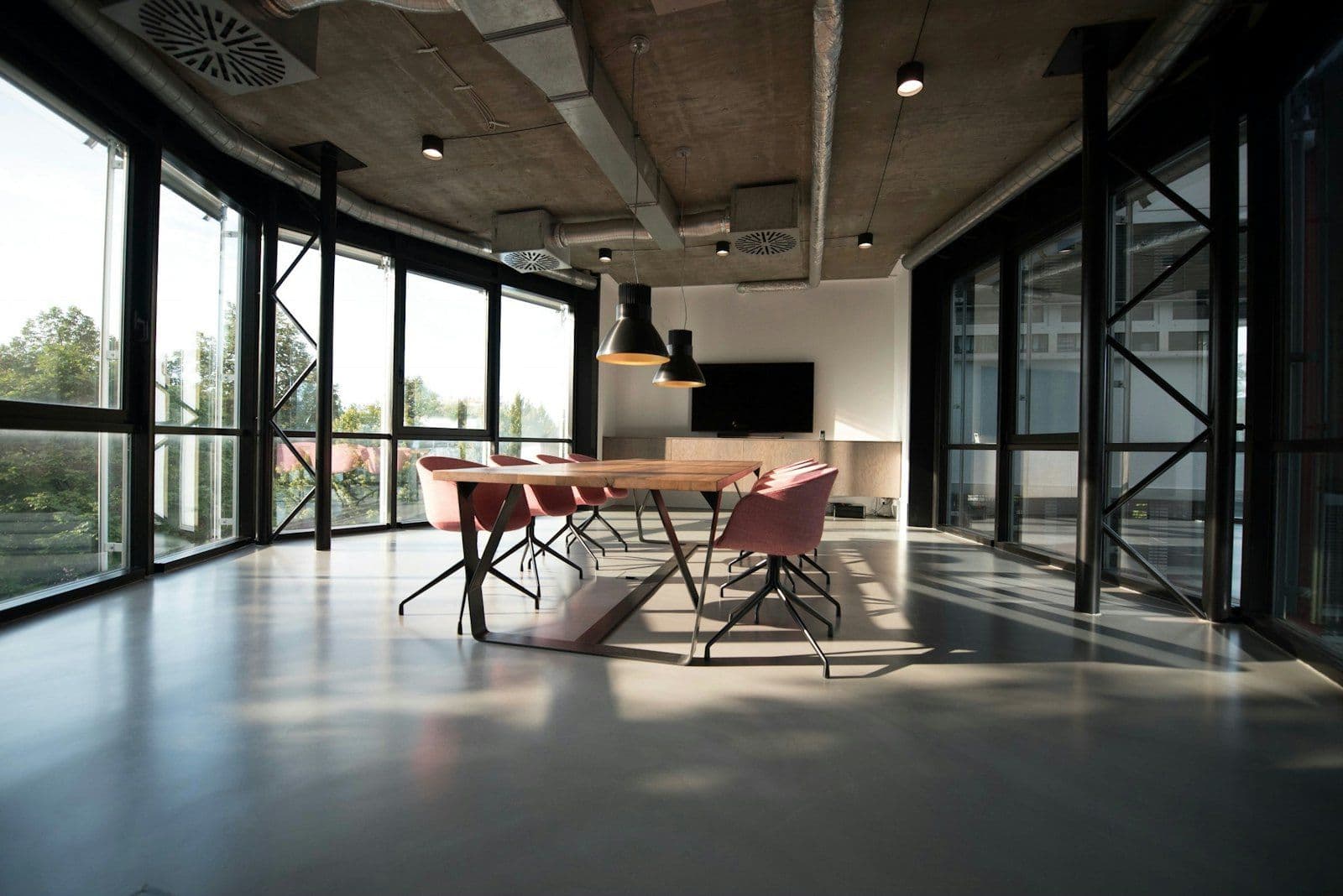The open-plan office floor